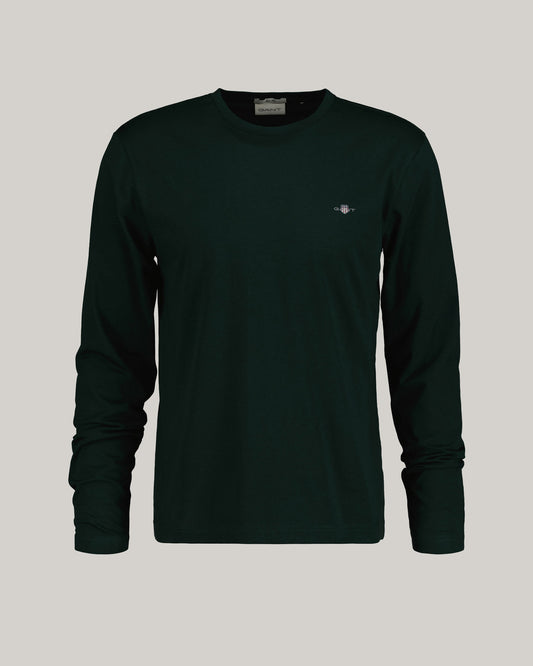 Bawełniana koszulka męska z długim rękawem slim fit zielona