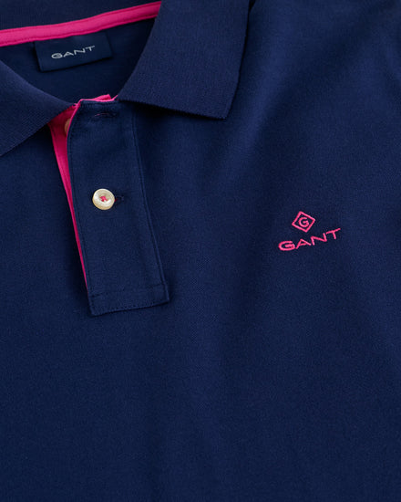 Polo męskie z nadrukiem z krótkim rękawem slim fit granatowe