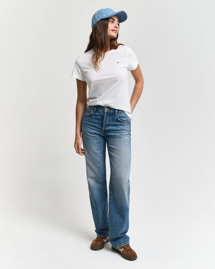 Koszulka damska z okrągłym dekoltem regular fit biała