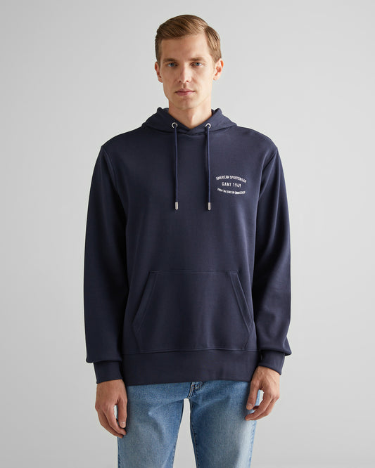 Bluza męska z nadrukiem z kapturem regular fit granatowa