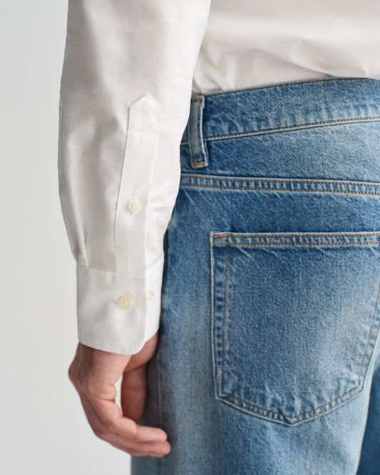 Bawełniana koszula męska z długim rękawem slim fit biała