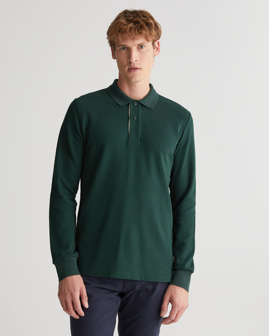 Bawełniany polo męski z kołnierzykiem polo z długim rękawem regular fit