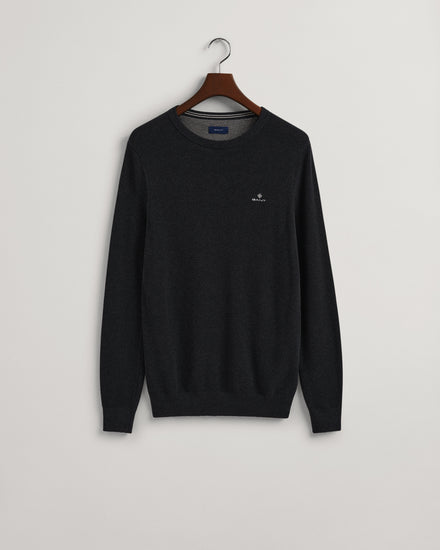 Bawełniany sweter męski okrągły kołnierzyk regular fit szary