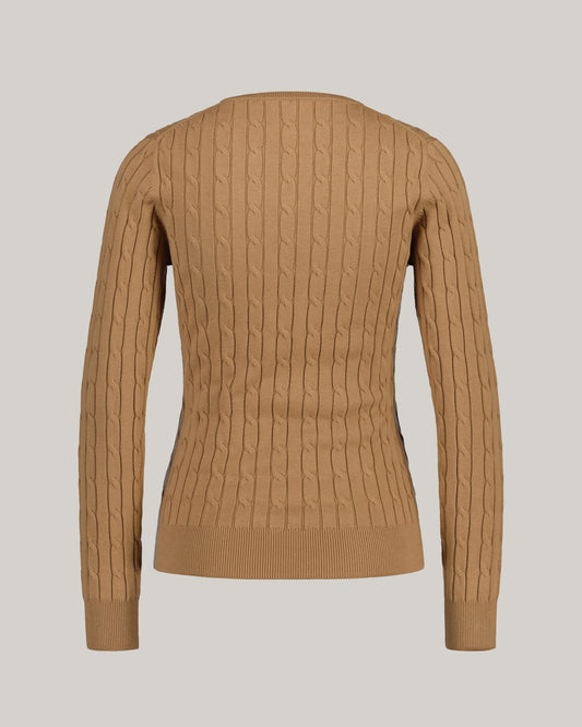 Sweter z elastycznej bawełny o splocie warkoczowym z okrągłym dekoltem