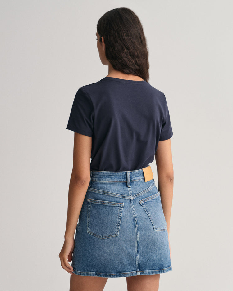 Koszulka damska z okrągłym kołnierzykiem slim fit granatowa