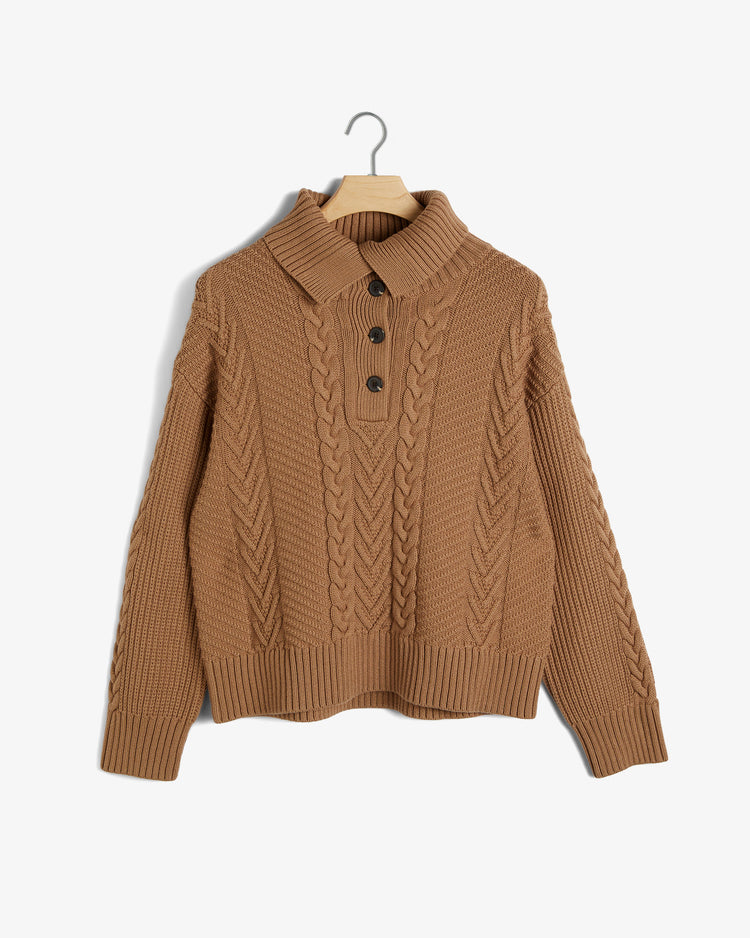 Sweter damski z długim rękawem z klasycznym kołnierzem relaxed fit