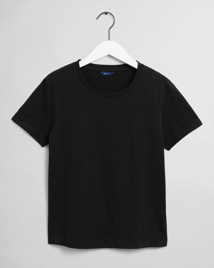 Damska czarna koszulka z okrągłym dekoltem