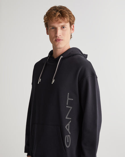 Bawełniana bluza męska z nadrukiem z kapturem regular fit czarna