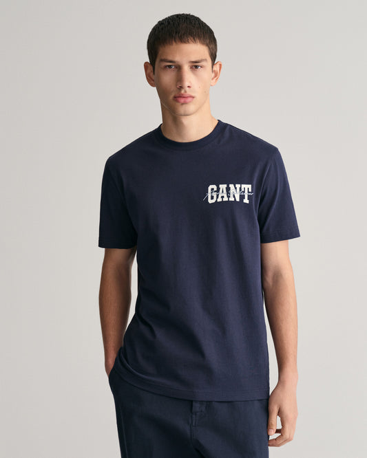 Bawełniany t-shirt męski z nadrukiem regular fit granatowy