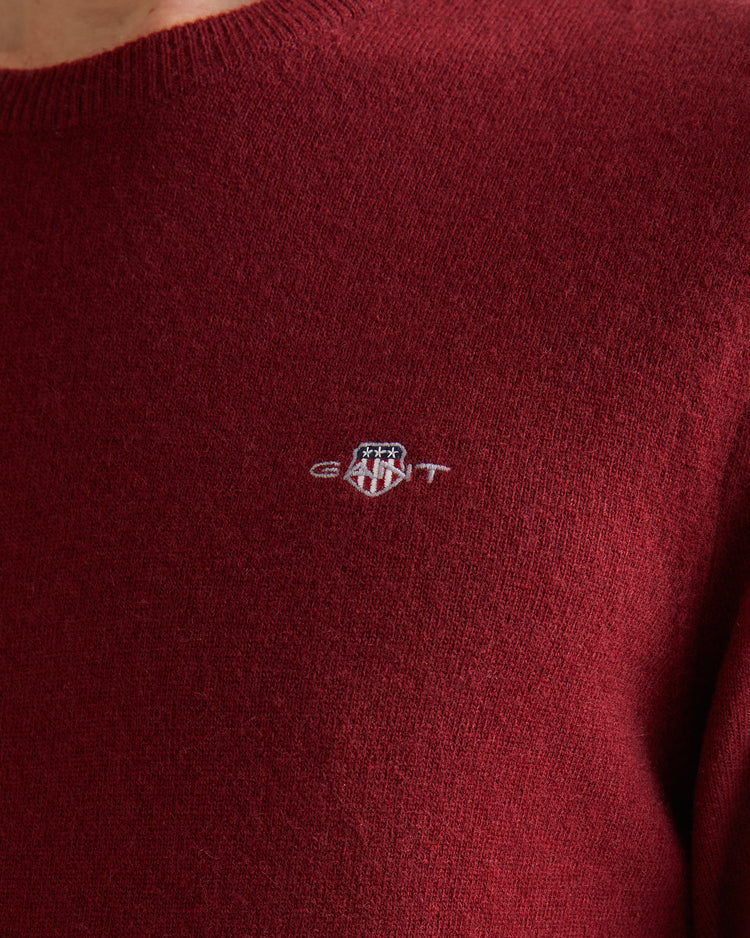 Wełniany sweter męski z okrągłym kołnierzykiem i długim rękawem regular fit