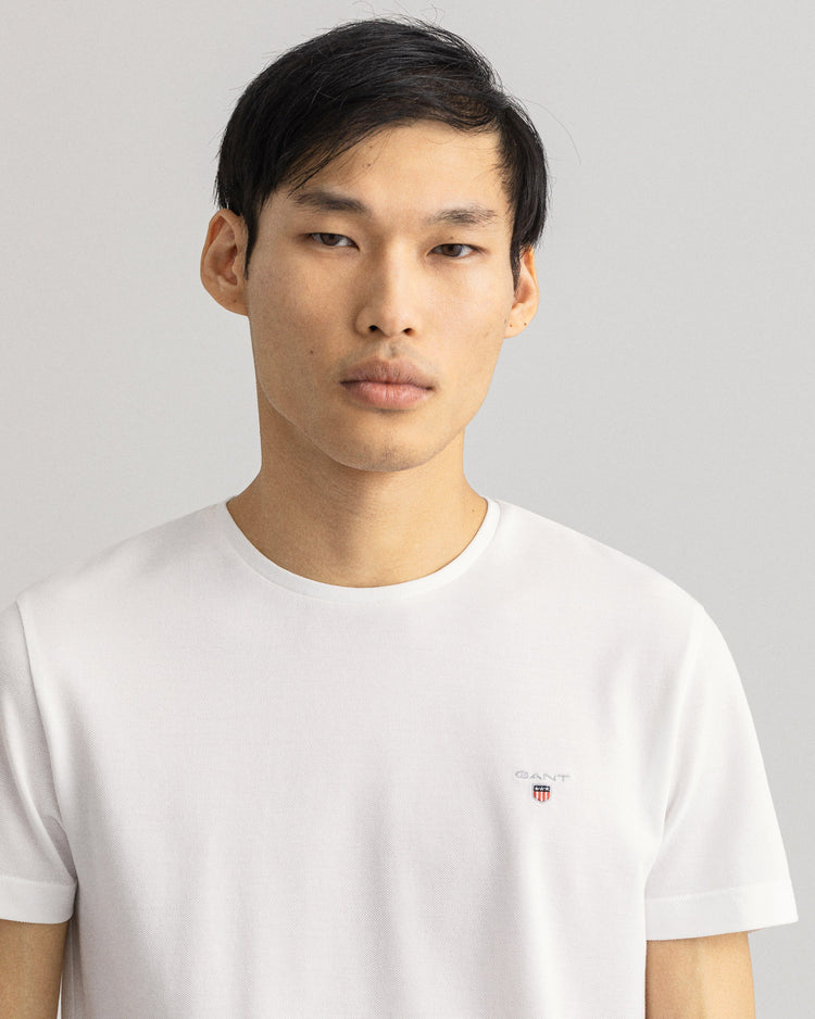 Męski biały regular fit okrągły dekolt T-shirt