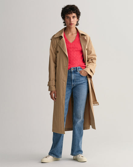 Sweter z elastycznej bawełny o splocie warkoczowym z dekoltem w kształcie litery V