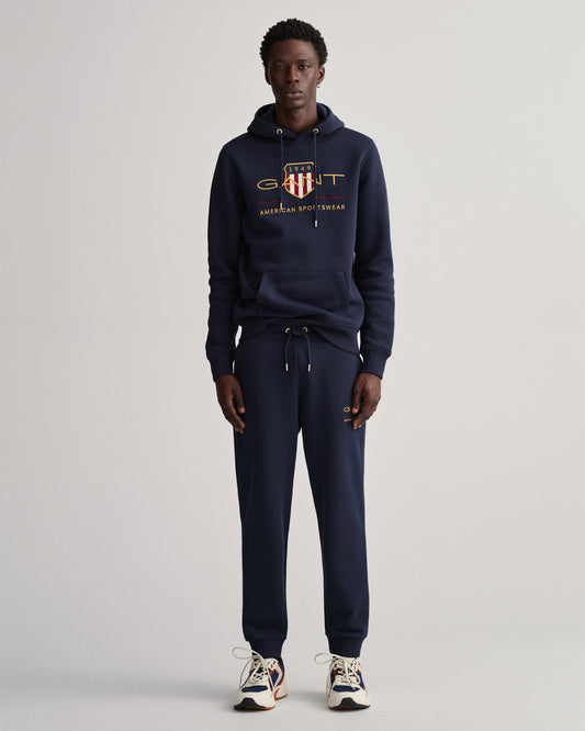 Spodnie dresowe męskie z nadrukiem regular fit granatowe