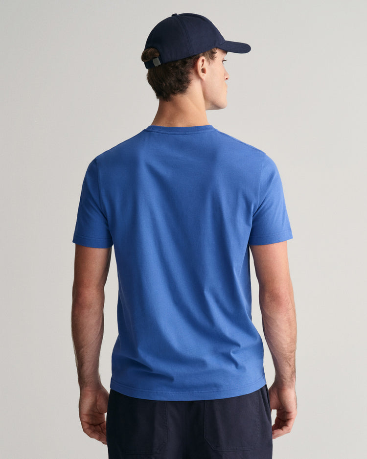 T-shirt męski okrągły dekolt regular fit niebieski