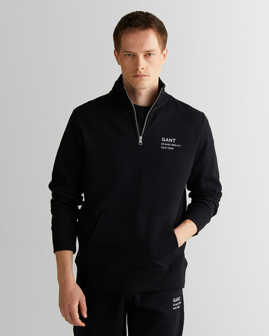 Bluza męska z nadrukiem z zamkiem do połowy regular fit czarna