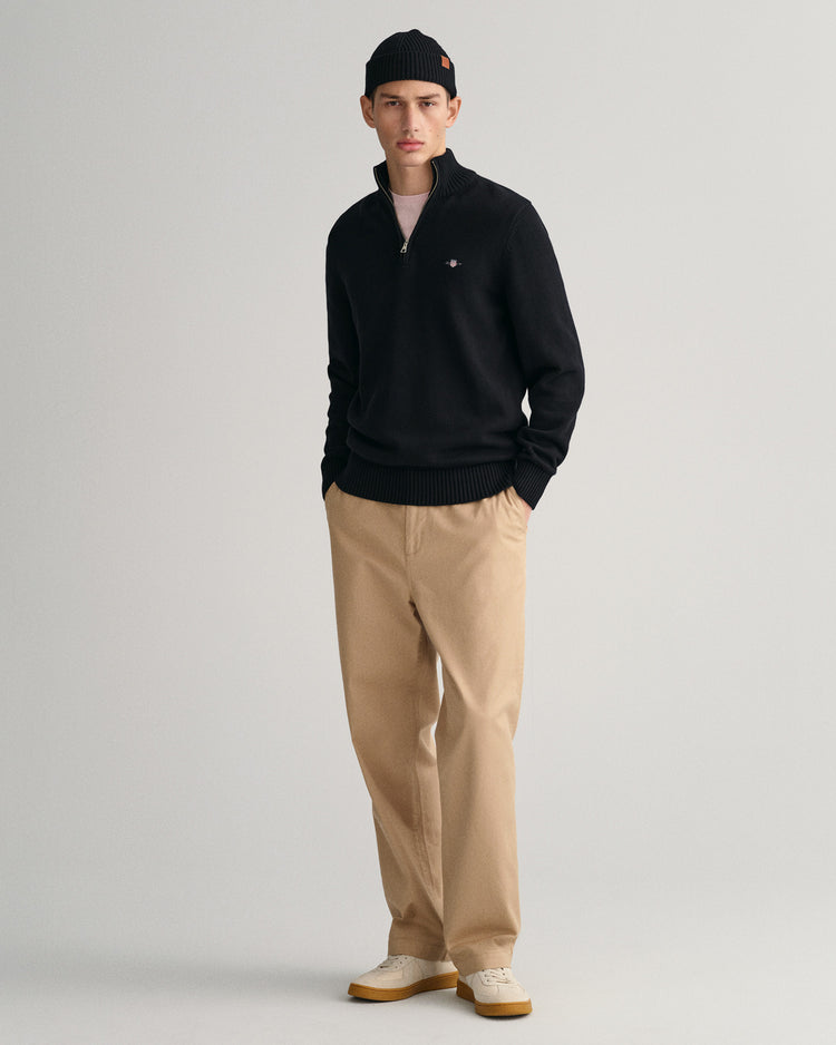 Sweter męski z zamkiem do połowy regular fit czarny