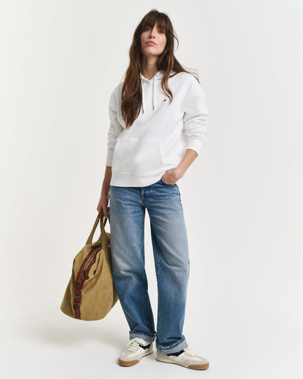 Bawełniana bluza damska z kapturem relaxed fit biała