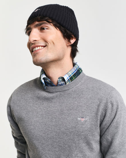 Bawełniany sweter męski okrągły dekolt z długim rękawem regular fit