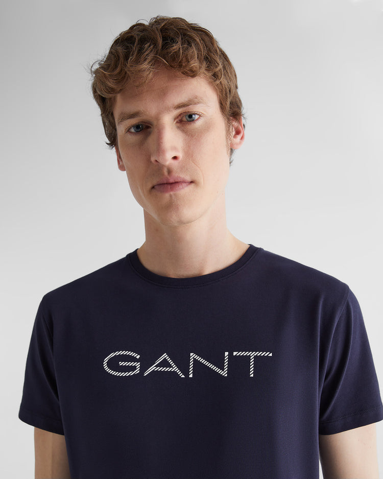 Bawełniana koszulka męska z nadrukiem regular fit granatowa