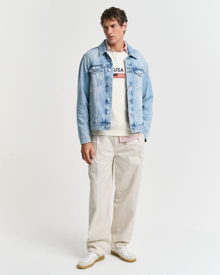 Bawełniana bluza męska z nadrukiem okrągły kołnierzyk loose fit