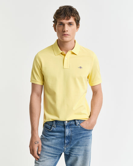 Bawełniana koszulka polo męska z krótkim rękawem regular fit żółta