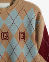 Sweter damski z nadrukiem z długim rękawem regular fit brązowy
