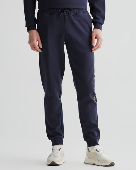 Spodnie dresowe męskie z nadrukiem regular fit granatowe