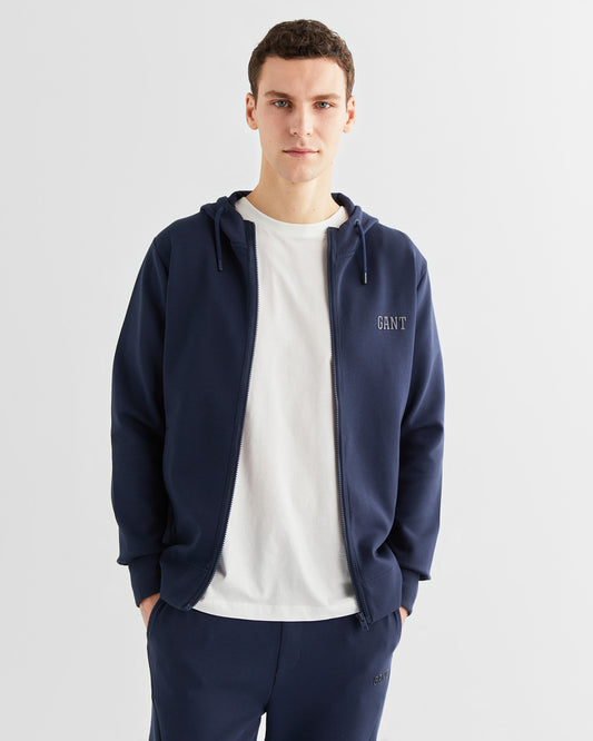 Bluza męska z nadrukiem z zamkiem relaxed fit granatowa