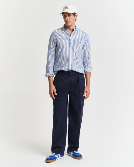 Koszula męska w paski z długim rękawem regular fit granatowa