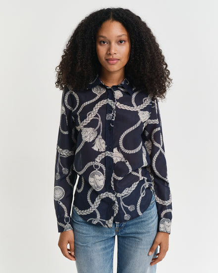 Koszula damska z nadrukiem z długim rękawem regular fit niebieska