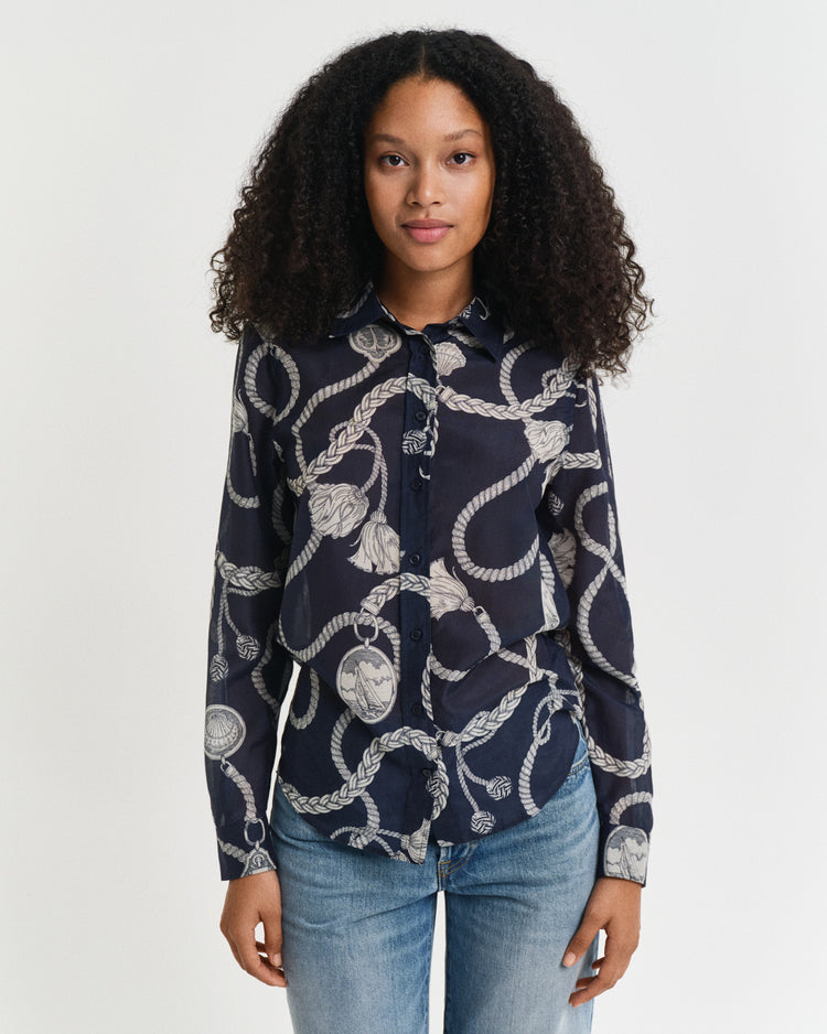 Koszula damska z nadrukiem z długim rękawem regular fit niebieska