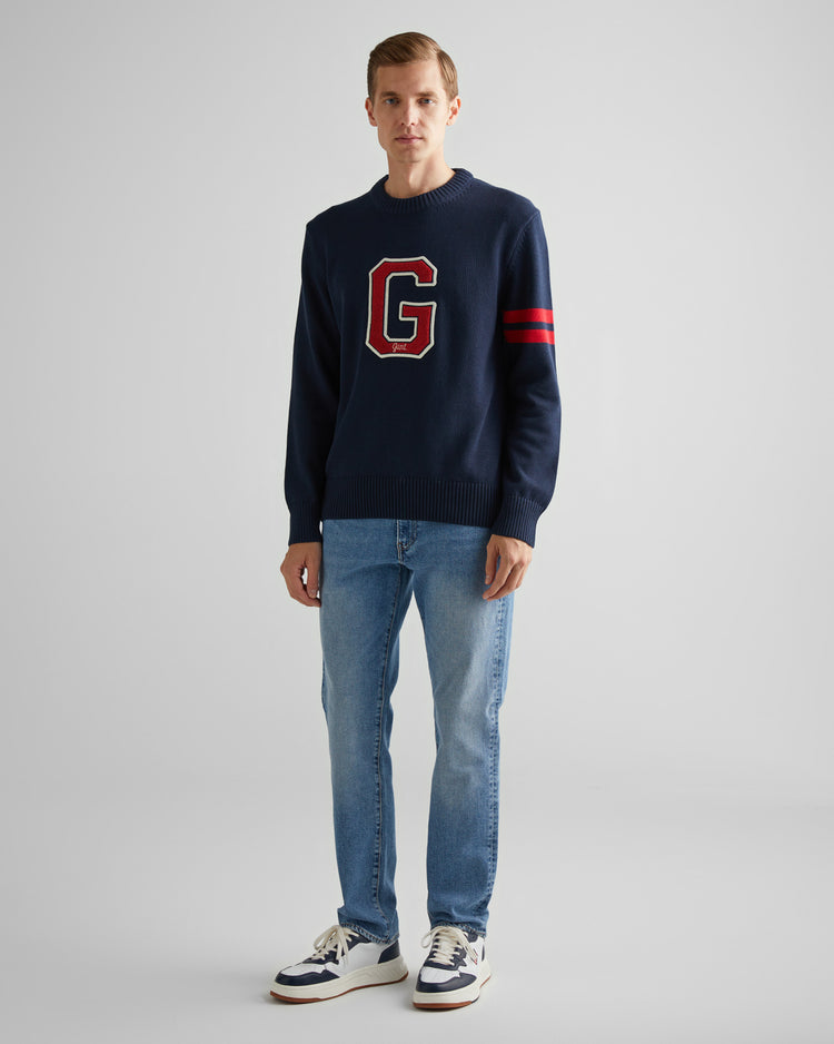 Sweter męski z nadrukiem z okrągłym kołnierzykiem relaxed fit