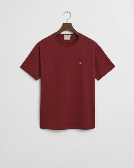 Bawełniany t-shirt męski okrągły dekolt regular fit bordowy