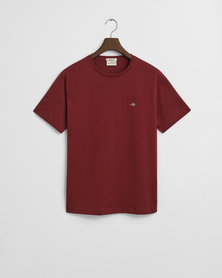 Bawełniany t-shirt męski okrągły dekolt regular fit bordowy