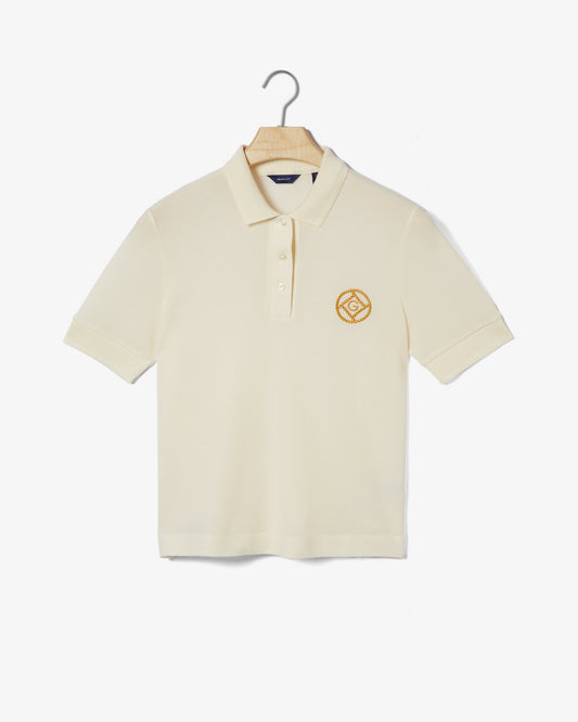 Polo damskie beżowe o luźnym kroju z logo