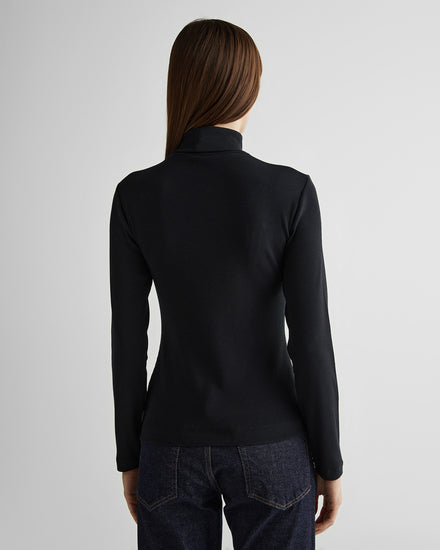 Koszulka damska z golfem z długim rękawem regular fit czarna