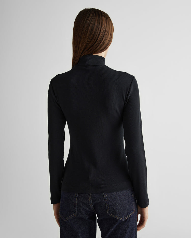 Koszulka damska z golfem z długim rękawem regular fit czarna