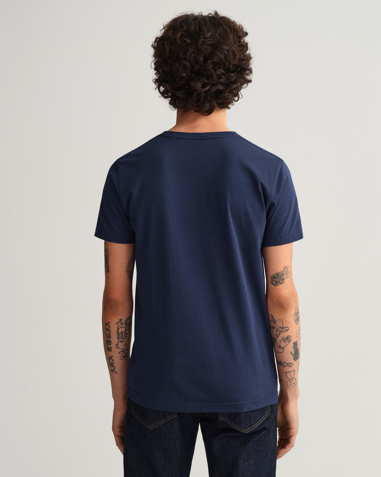 Bawełniany t-shirt męski z dekoltem V slim fit granatowy