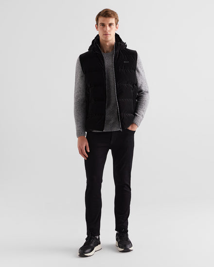 Bezrękawniki męskie z kapturem z nadrukiem regular fit czarne