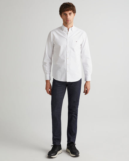 Bawełniana koszula męska z długim rękawem regular fit biała