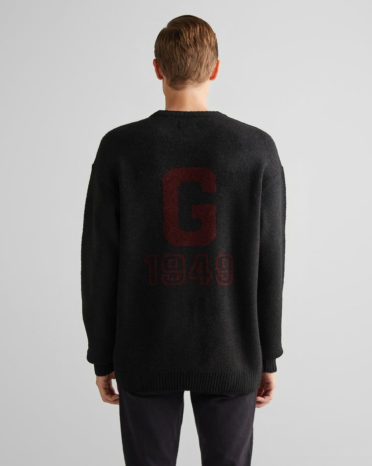 Sweter męski z nadrukiem okrągły kołnierzyk relaxed fit czarny