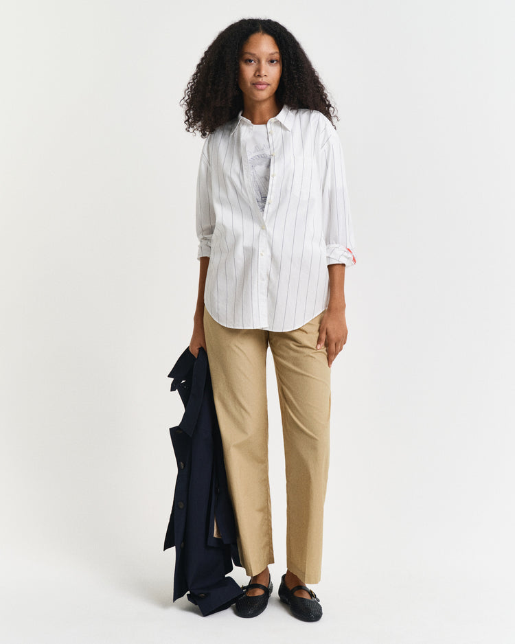 Koszula damska w paski z długim rękawem relaxed fit biała