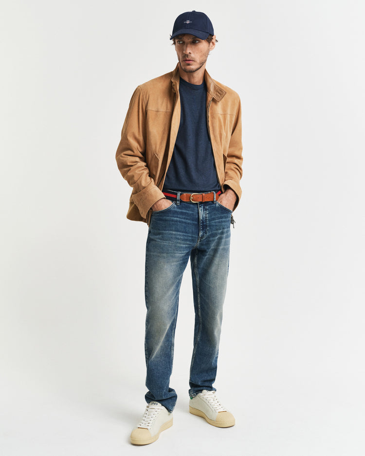 T-shirt męski z okrągłym kołnierzykiem regular fit granatowy