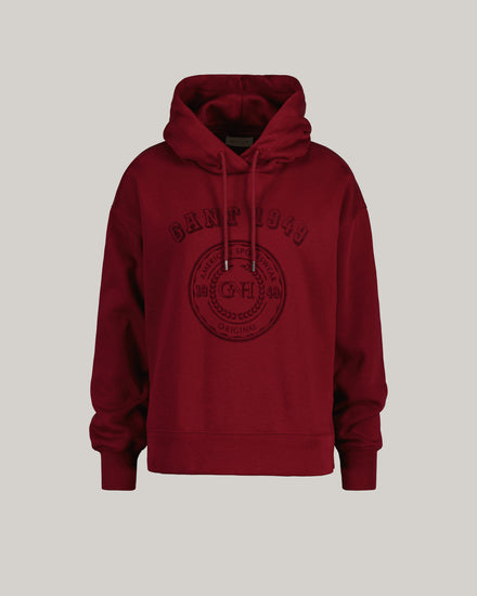 Bluza damska z nadrukiem z kapturem czerwona