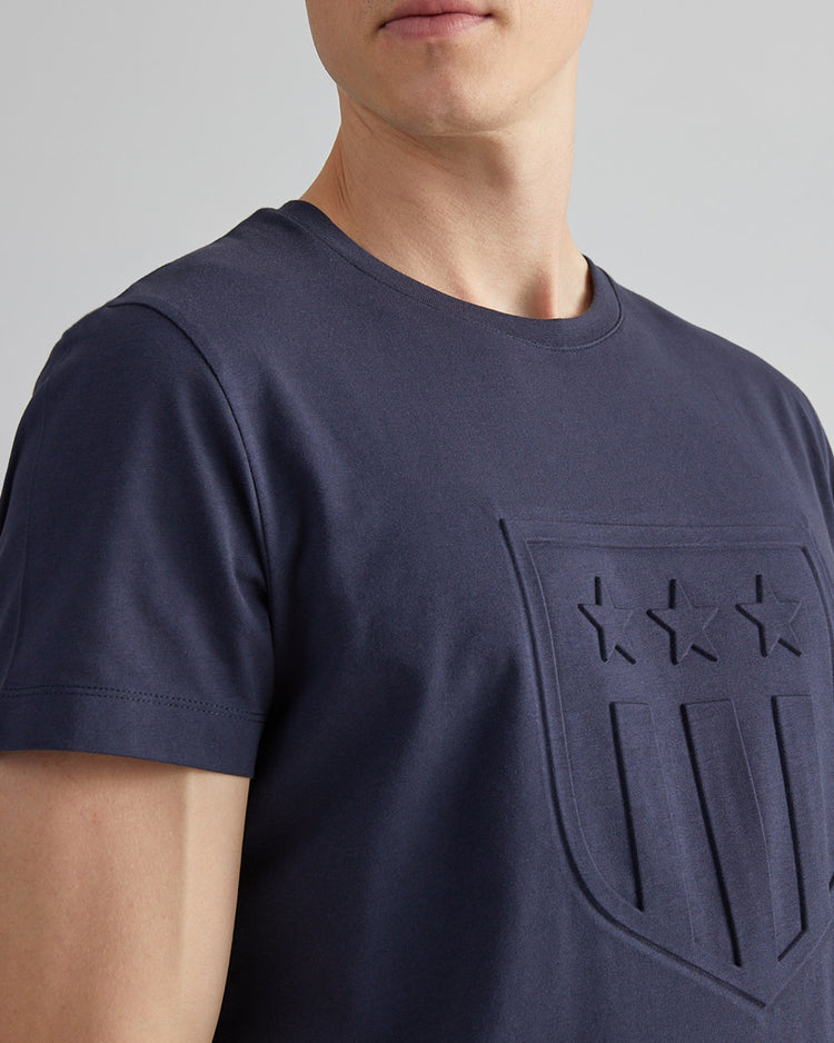 Męski granatowy regular fit okrągły dekolt z logo t-shirt