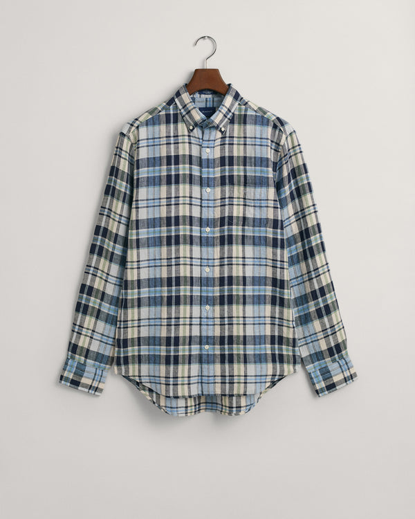 Koszula męska w kratkę z długim rękawem regular fit niebieska