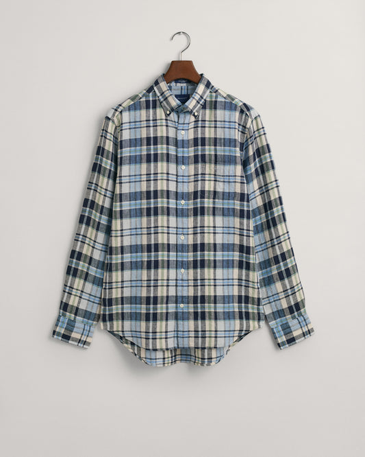 Koszula męska w kratkę z długim rękawem regular fit niebieska