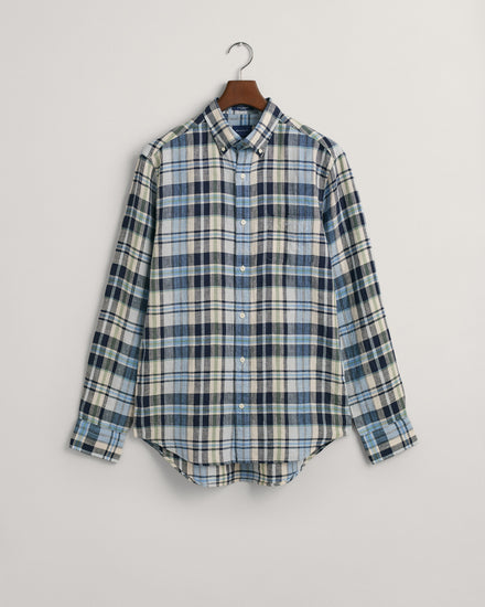 Koszula męska w kratkę z długim rękawem regular fit niebieska