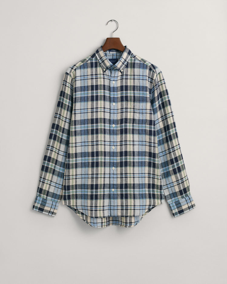 Koszula męska w kratkę z długim rękawem regular fit niebieska