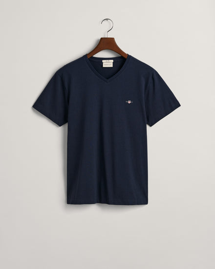 Koszulka męska z dekoltem V slim fit granatowa
